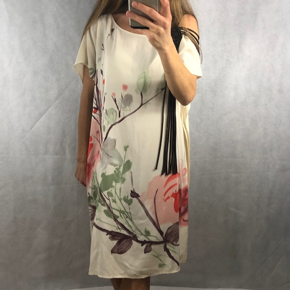 Demoiselle off white floral kimono silk dress 6